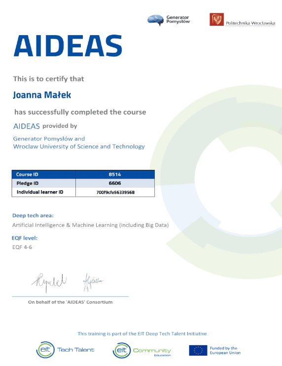 Trzy certyfikaty z AIDEAS na pokładzie Meritoros!