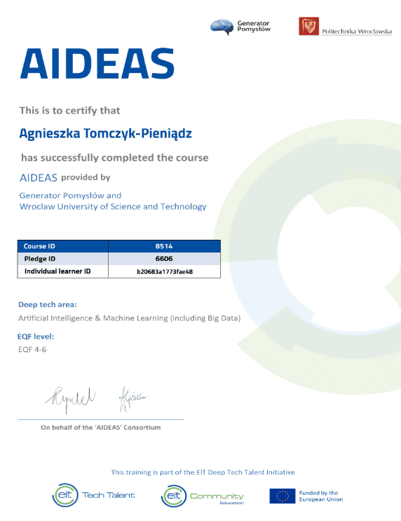 Trzy certyfikaty z AIDEAS na pokładzie Meritoros!