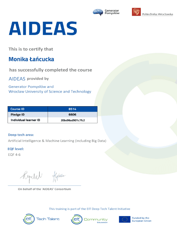 Trzy certyfikaty z AIDEAS na pokładzie Meritoros!